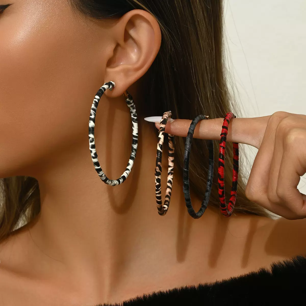 欧美跨境豹纹耳圈复古设计高级感夸张大圆圈耳环ins冷淡风耳饰