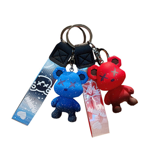 Cartoon Gradient Color Small Bear Skin Keychain Resin Internet Famous Violent Bear Summer Trend Brand Figure Bag Hangar