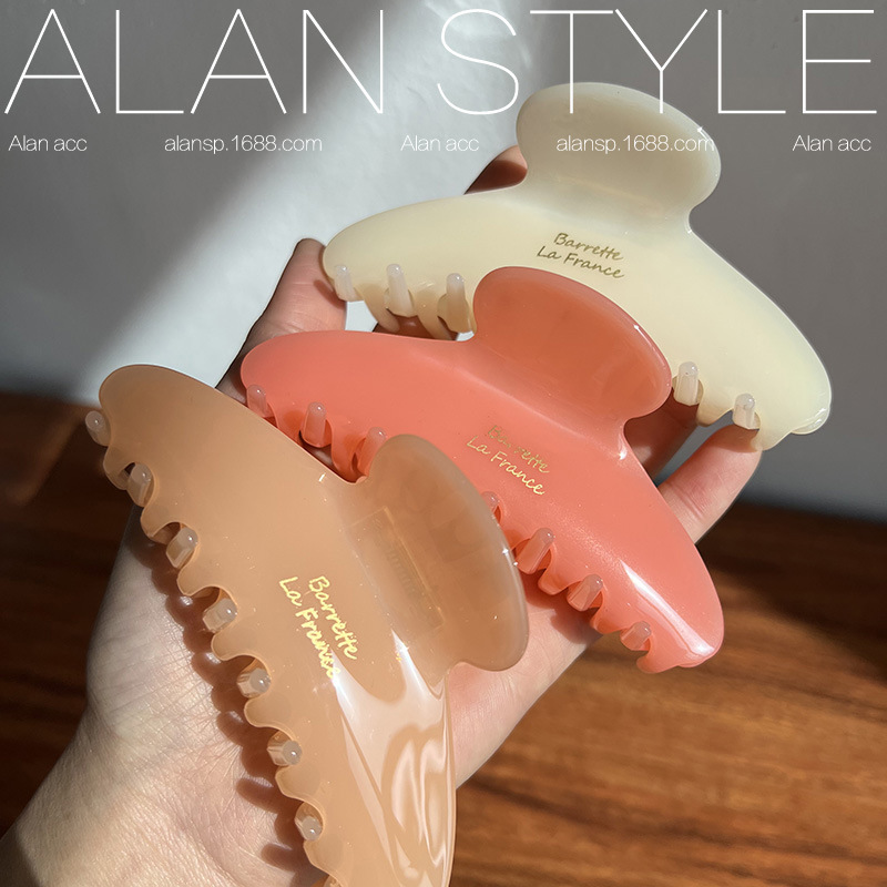 绿系马赛克棋盘小格子后脑勺发夹女网红高级抓夹醋酸仙气鲨鱼夹子