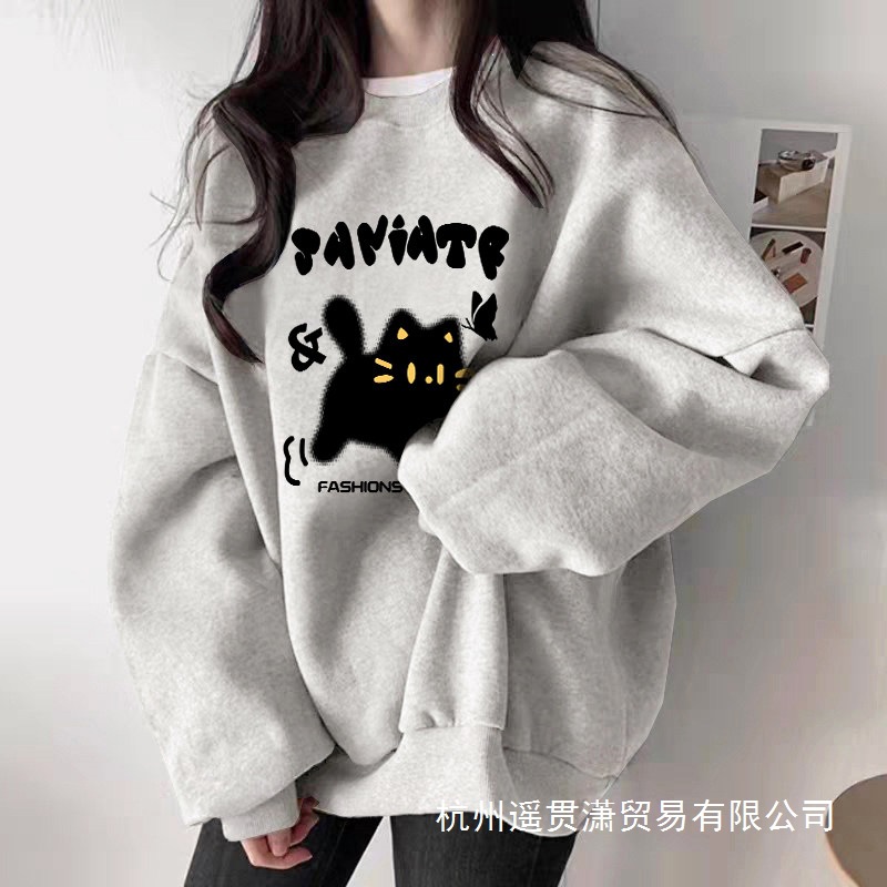 冬季白灰色圆领卫衣女2026新款爆款时尚洋气上衣加绒加厚长袖外套
