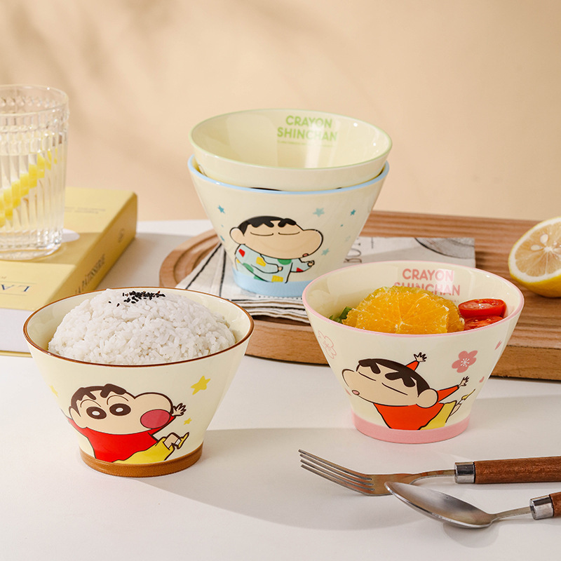 Authentic Crayon Shin-Chan Japanese-Style Conical Bowl Household Ceramic Bowl Cartoon Ceramic Tableware Household Rice Bowl Cute Deep Bowl Authentic Crayon Shin-Chan Japanese-Style Conical Bowl Household Ceramic Bowl Cartoon Ceramic Tableware Household Rice Bowl Cute Deep Bowl