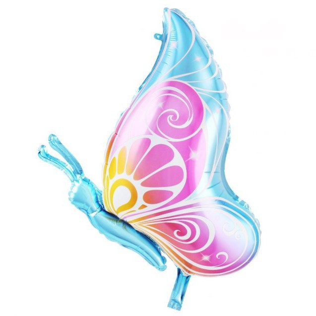 Lado volando mariposa mariquita flor película de aluminio globo decoración de la fiesta de cumpleaños de los niños forma de mariposa globo al por mayor