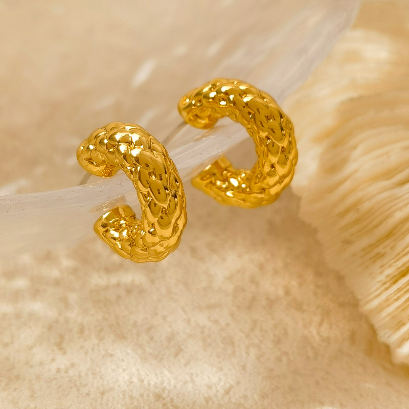 1 Par Retro Forma De C Enchapado Cobre Chapado En Oro Pendientes display picture 2