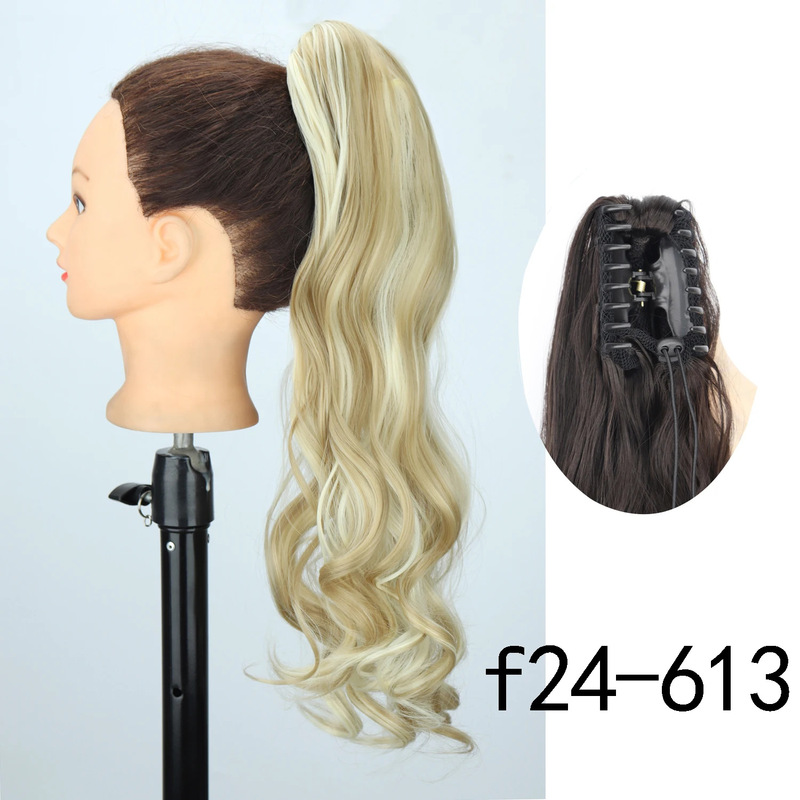 24inch ロングカーリーポニーテール高温繊維女性ビッグウェーブカーリーヘアグリップクリップポニーテールエクステンション|undefined