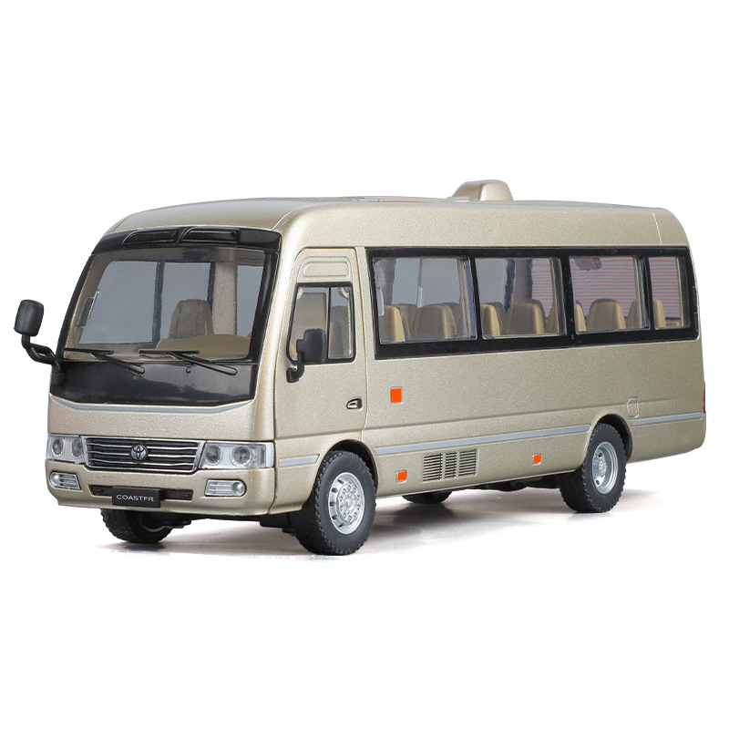 1: 24 Toyota Coaster aleación modelo de automóvil sonoro-óptico simulación de retroalimentación autobús coche de juguete música adornos transfronterizos