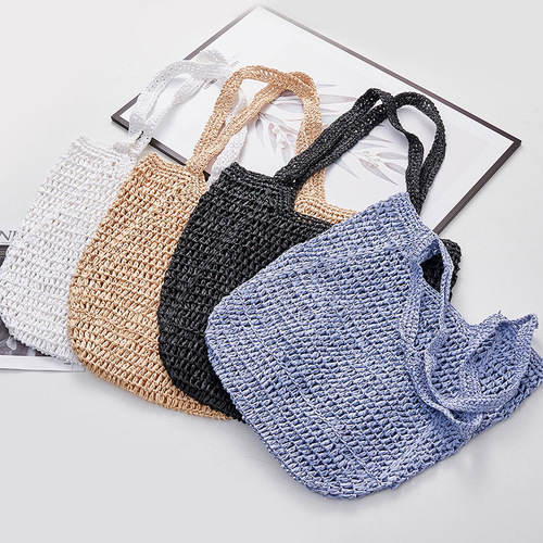 New ins large capacity hollow woven beach bag shoulder straw bag paper rope casual women's bag beach bag