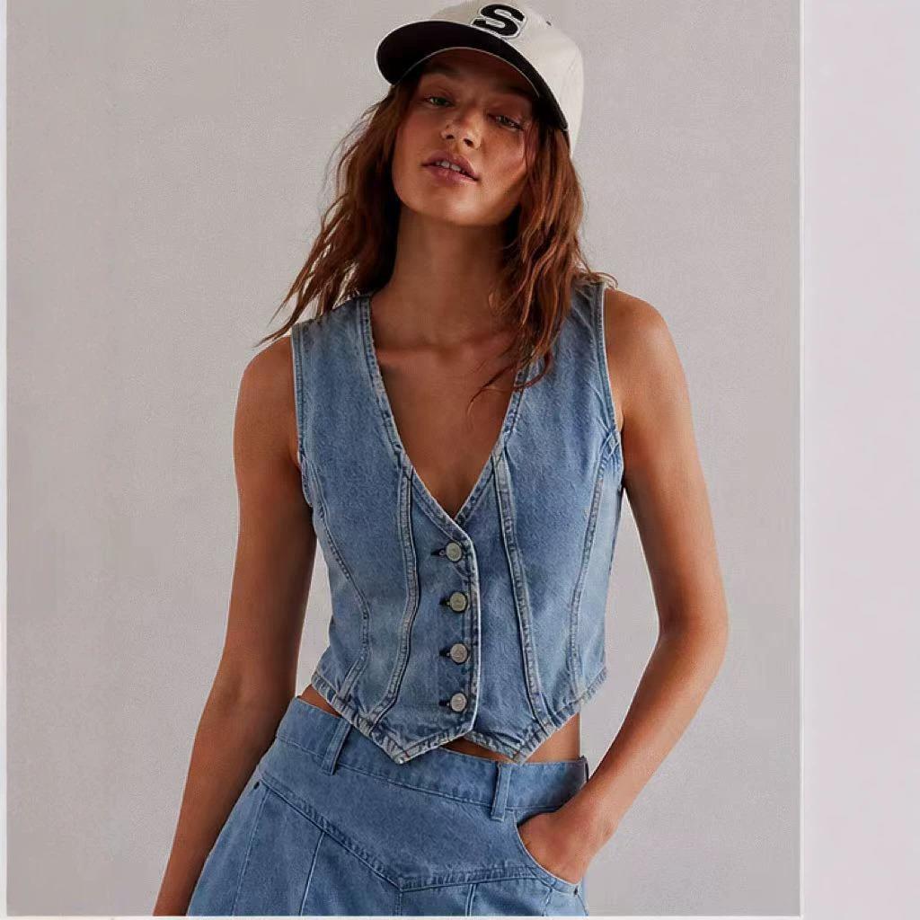 Europa y los Estados Unidos fábrica de origen transfronteriza nueva cintura sexy profunda V se puede plegar para usar un solo chaleco de moda de mujer