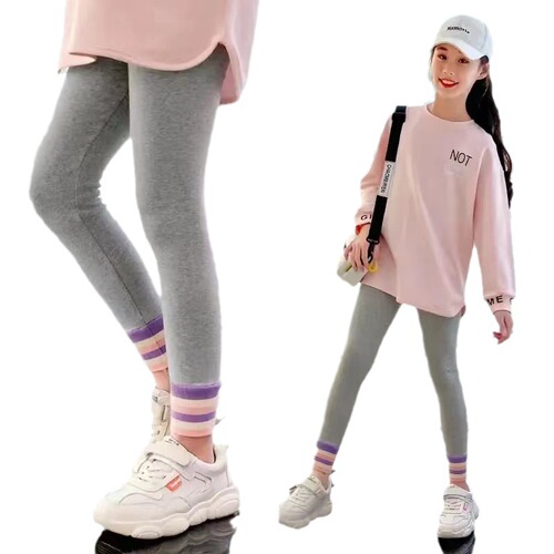 Girls' Pants Spring and Autumn Style Children's Leggings Cotton Outerwear Girl Spring Outfit Pants Medium and Large Children Versatile Trendy