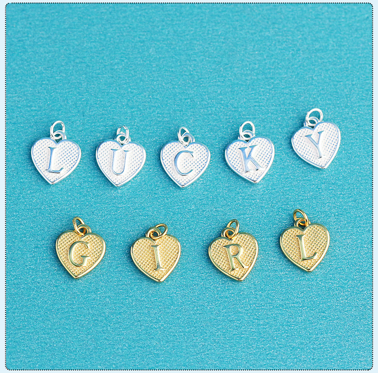 Letter, Heart Shape Pattern 1 Piece 1 Set 8.1*9.4mm 925 Sterling Silver Letter Heart Shape Pendant