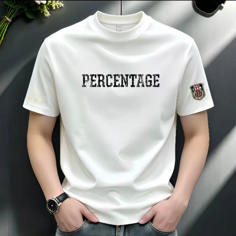 New heavy-weight slim-fit short-sleeve T-shirt with round neck and print, popular summer style, light luxury print, trendy ins New heavy-weight slim-fit short-sleeve T-shirt with round neck and print, popular summer style, light luxury print, trendy ins