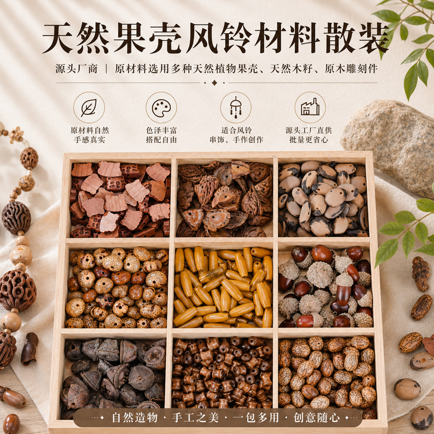 天然多品种干果壳散装原料手工 DIY 风铃摇铃装饰创作基础零配件