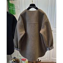 秋冬新款2025流行叠穿百搭v领上衣潮加厚保暖纯色毛呢卫衣女黑色