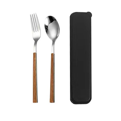 Chicken Wing Wood Chopsticks, Stainless Steel Spoons, Coffee Spoons, Cow Dung Portable Tableware Gift Set, Logo Customization Storage Box