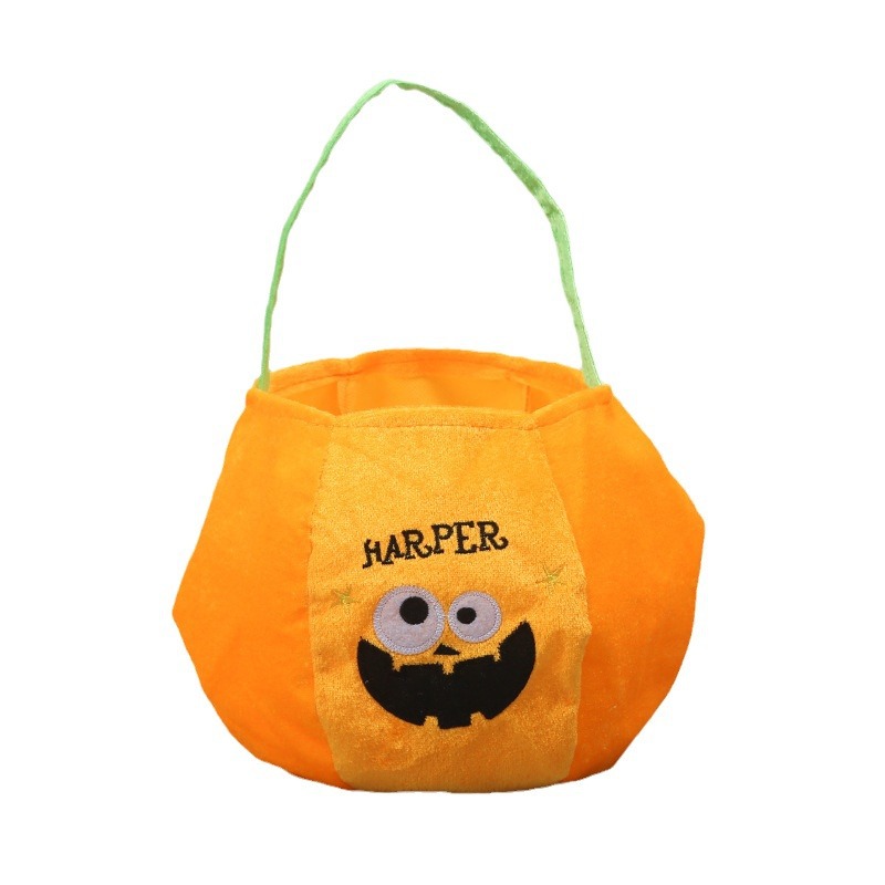 Tela de lana portátil de Halloween calabaza barril de calabaza bolsa de lámpara para niños atmósfera de vacaciones decoración truco bolsas de barril de azúcar lata