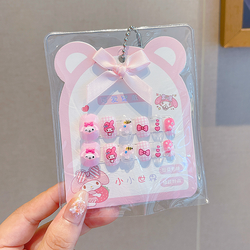 Niños manicure Sanrio lindo dibujos animados sólidos puros parches de mano de gel de goma desmontable para niñas usar uñas