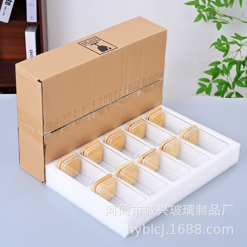 Transfronterizo de 10 piezas de algodón de perla cubierta de bambú sellado de vidrio conjunto de tanque de almacenamiento condimento de cocina image 9