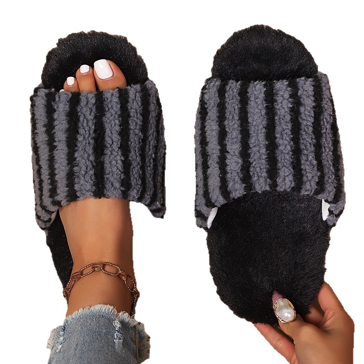 Zapatillas de lana para mujeres otoño y invierno, zapatos de algodón para interiores y exteriores, zapatos de algodón para mujeres, cómodos, calentados, zapatos de peluche, zapatos de mes image 6