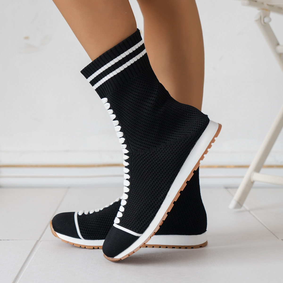 Women's Casual Color Block Round Toe Sock Boots display picture 10