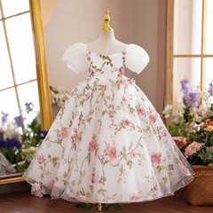 Children's princess dress fairy host costume for girls piano performance ballgown flower child wedding dress gown