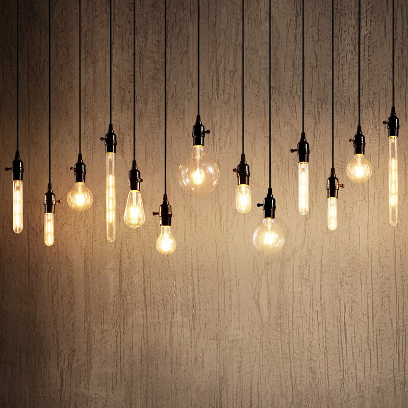 单头吊灯e27螺口灯泡创意吧台酒吧布置餐厅咖啡厅复古钨丝LED灯泡