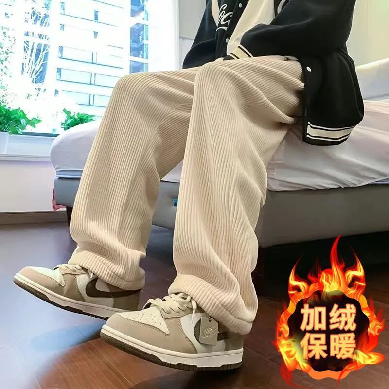 灯芯绒裤子男春秋潮牌垂感直筒宽松阔腿裤美式复古男裤休闲运动裤|undefined