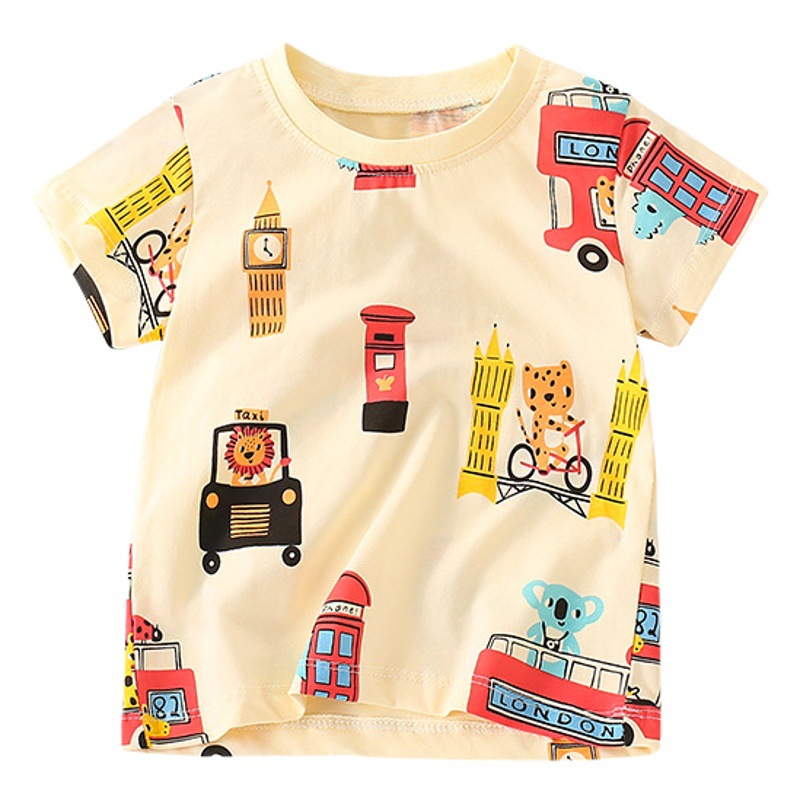 Malwee camiseta de los muchachos del verano nuevo estilo occidental impreso cuello redondo manga corta ropa de los niños europeos y americanos top