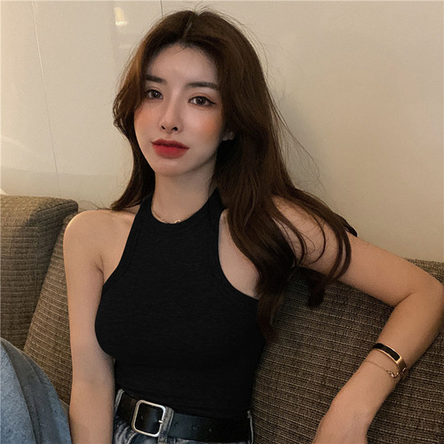 Women's Short Sleeveless Neckline Bodysuit  Spring Korean Version Slimming Tank Top for Innerwear and Outerwear
