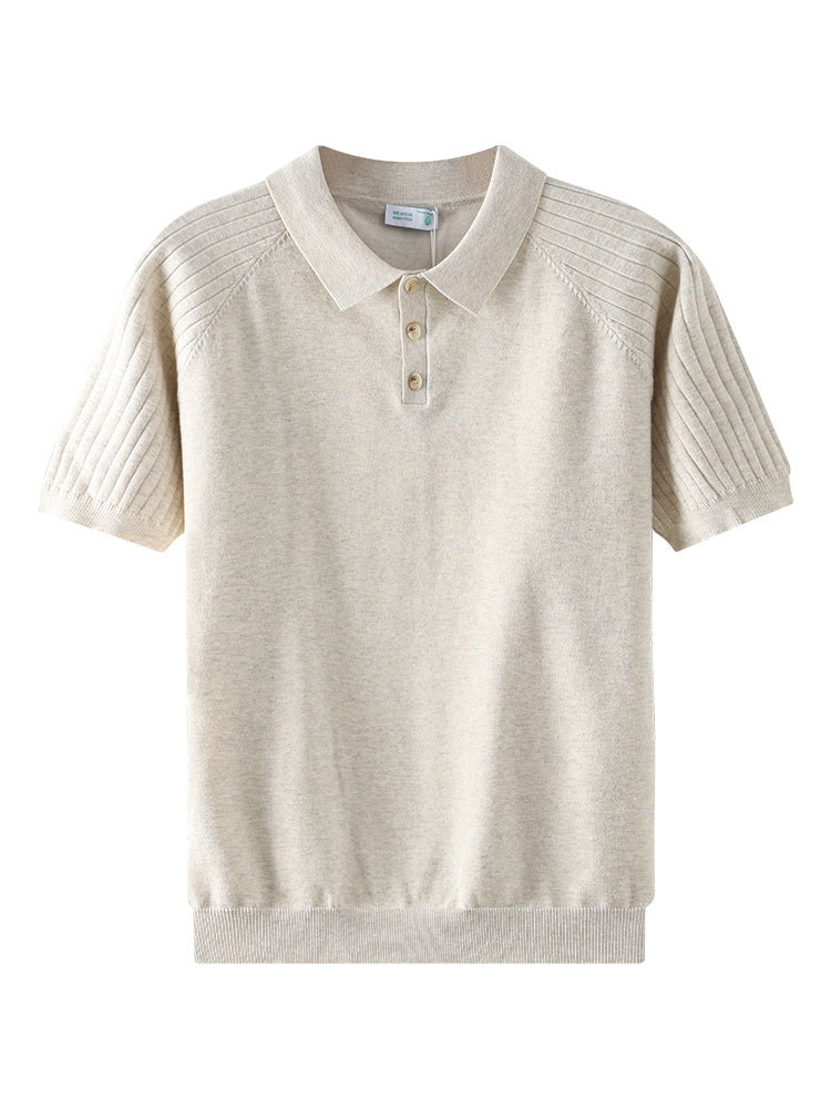 Europa y América transfronterizos polo camiseta de punto para hombres de color sólido solapa delgada de negocios casual alta sensación transpirable mangas cortas