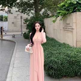 【两件套】纯欲性感修身蝴蝶结吊带连衣裙秋季温柔显瘦短款开衫抹