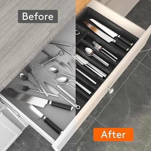 Cross-border Silver Case Silverware Storage Box Adjustable Tableware Rack Retractable Plastic Drawer Storage