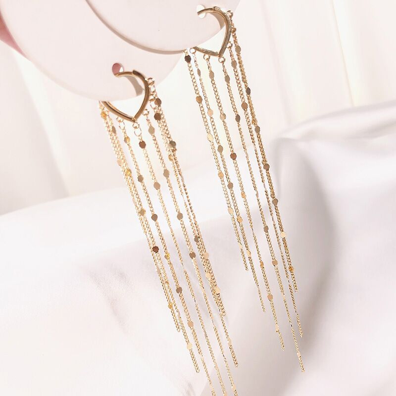 Orecchini a forma di cuore con nappe da donna, lunghi, adatti a visi rotondi, eleganti orecchini, gioielli per le orecchie, dimagranti alla moda_voghion.com