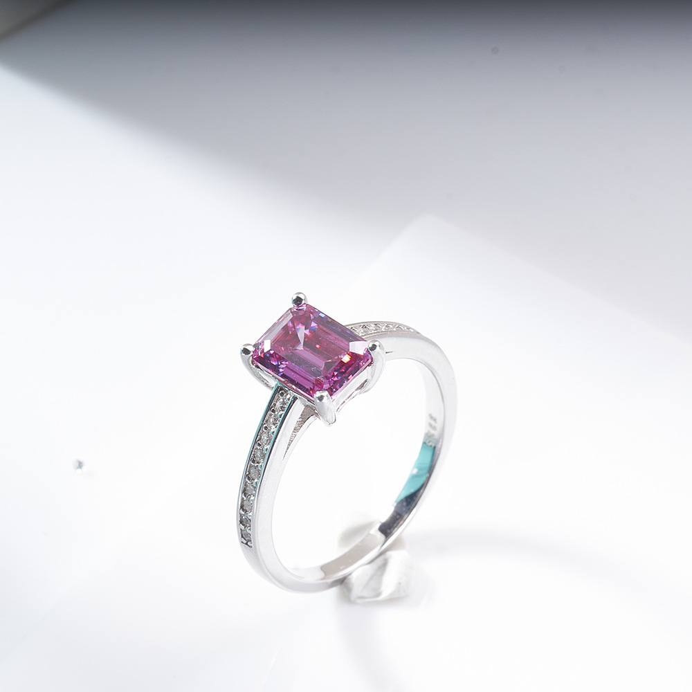 Anillo de plata esterlina s925 cuatro garras esmeralda Radeon corte anillo de piedra de moissan anillo de diamantes de moissan