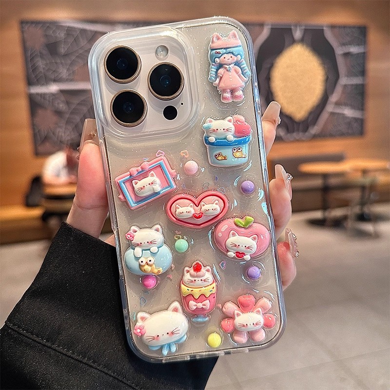 Cute Stereo Cat Girl Suitable for Apple 17Iphone Mobile Phone Case 16/15Promax Cartoon 14 Anti-Fall X