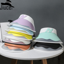 帽子女韩国夏季户外防晒皮U大沿空顶帽时尚N字母撞色拼接UV太阳帽