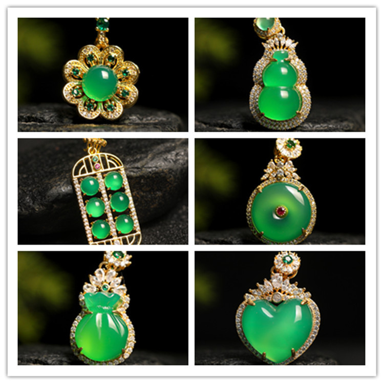 智贝详情图_0玉髓吊坠玉髓镶嵌观音佛吊坠古法金镶嵌款925吊