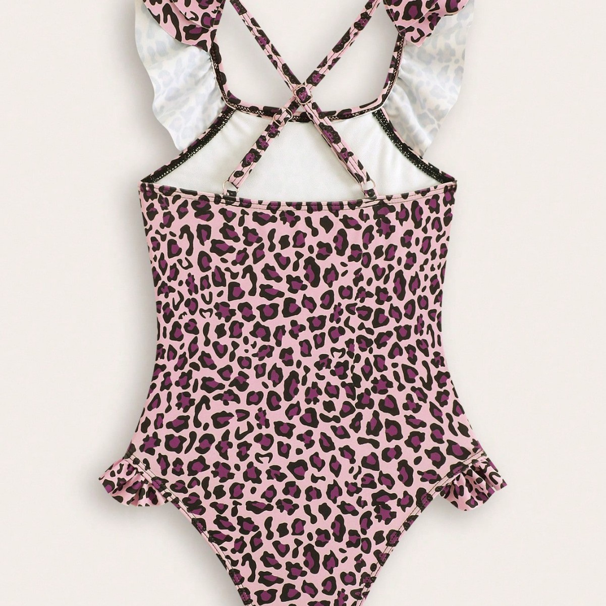 Children's Leopard Print Ruffle Onesie Swimsuit For Girls Cute Beach Style Clothing For Toddler Girls Aged 3-7_voghion.com