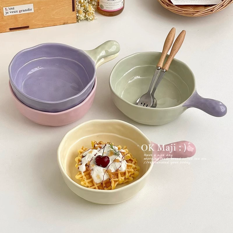 Cream high quality tableware, handle, ceramic soup bowl