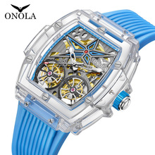 跨境新款奧駱納/ONOLA雙飛輪全自動機械手表男士硅膠帶防水手表
