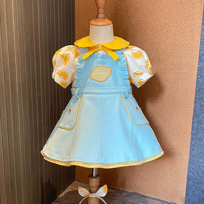 여름, 가을 레몬 셔츠 서스펜더 스커트 공주 스커트 아동복 새로운 스타일의 긴팔 정장 가을, 겨울 이너웨어 벨