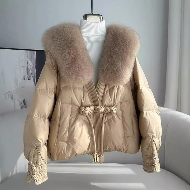 [True Fox Fur] Pinghu Down Jacket Women's High-end Women's Clothing National Fashion 2024 New Fashion Loose Bread Clothing