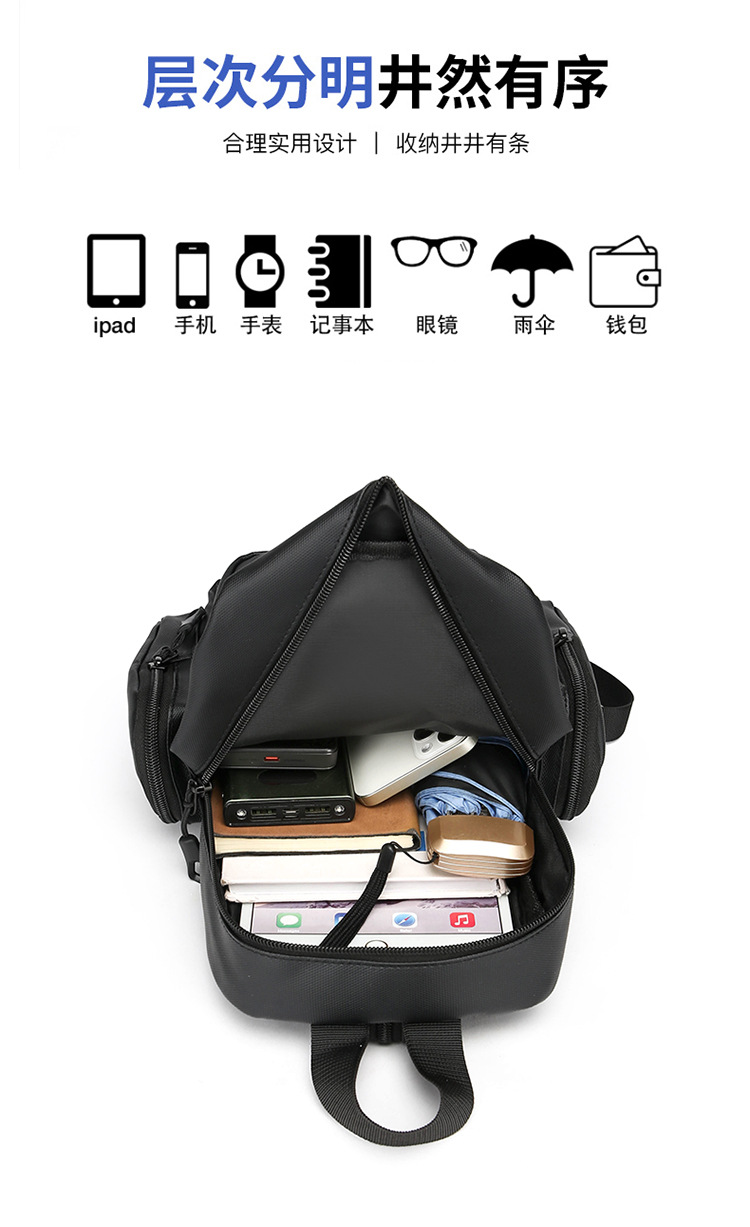 New business backpack, water-resistant, suitable for both shoulder and single shoulder, men's chest bag, cross-border Oxford fabric, men's computer backpack undefined