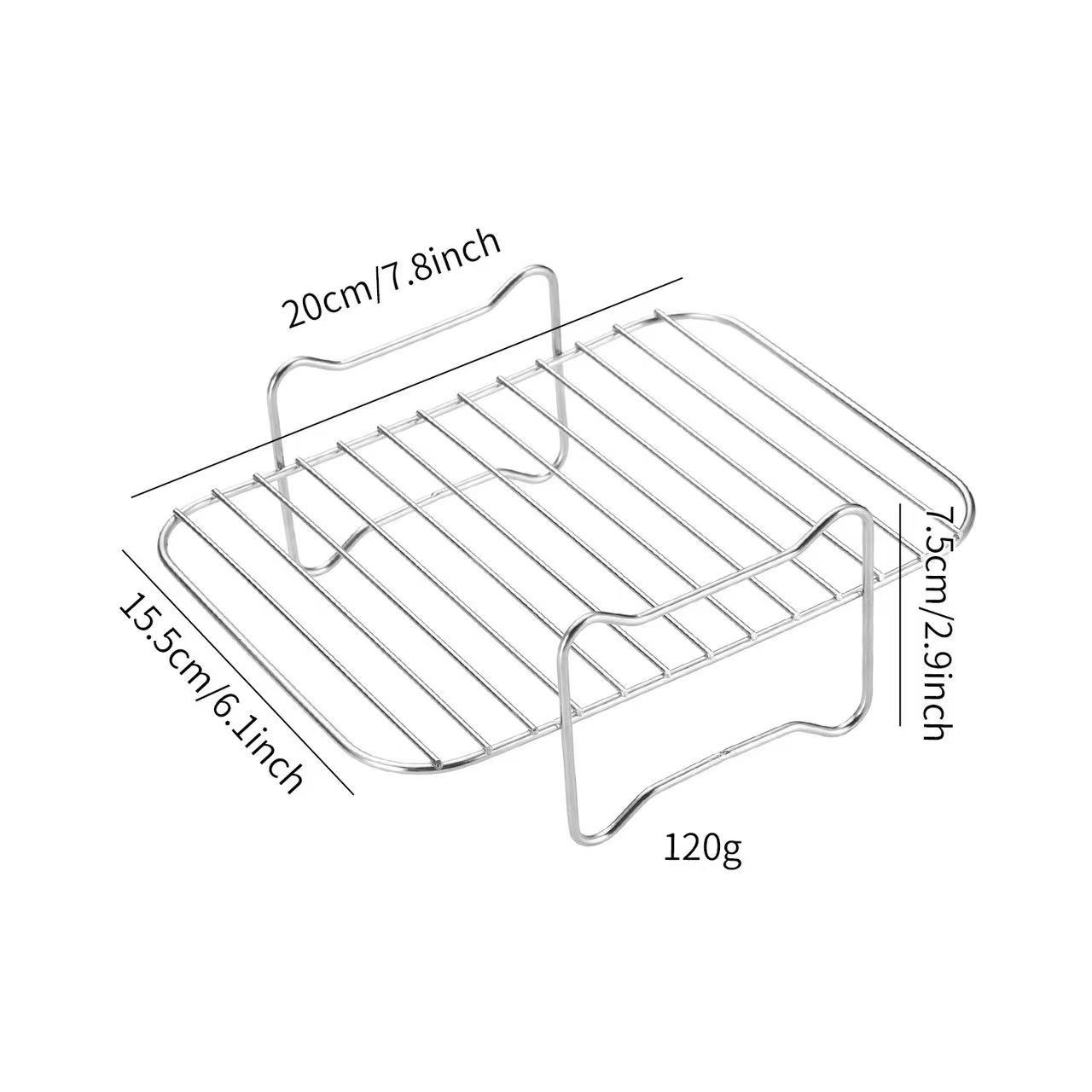 Ventas transfronterizas 201 accesorios de freidora de aire multifuncional rectangular de acero inoxidable parrilla de parrilla doméstica de doble capa marco de vapor