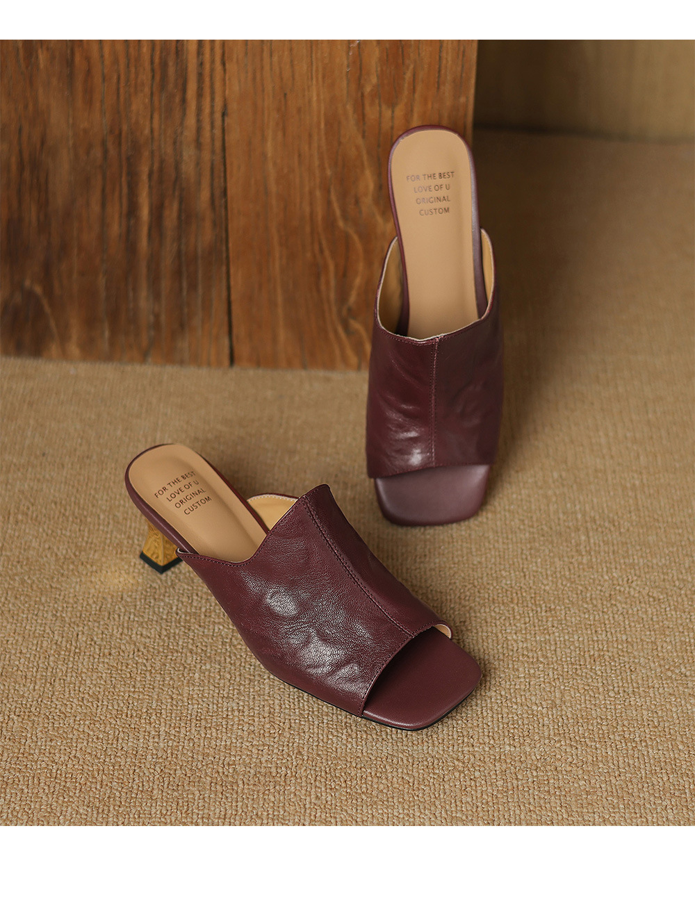 Sandal cao gót nữ hở mũi quai ngang da cừu gót 5 cm — đen chi tiết 18