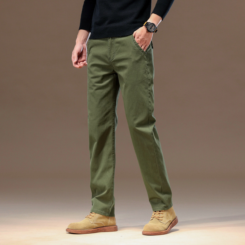Army Green High-end Men's Pants Autumn Slim-fit High Fashion high quality Cotton Men's Business Casual Pants