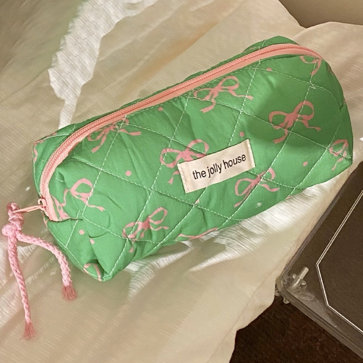 16PC verde lindo soplo melocotón más bolsa de cosméticos combinación de herramientas de belleza