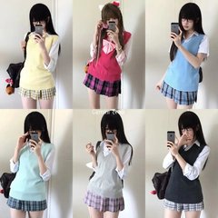 日系JK制服学院風純色プルオーバー基礎モデルノースリーブニットセーターベスト