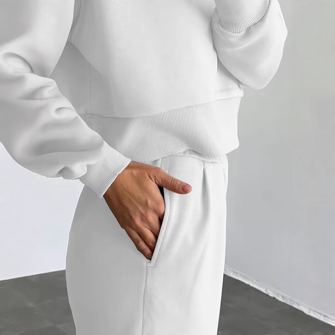 Women's Fleece Lined Two Piece Set Autumn Winter Casual Round Neck Trendy Print European American Style_voghion.com