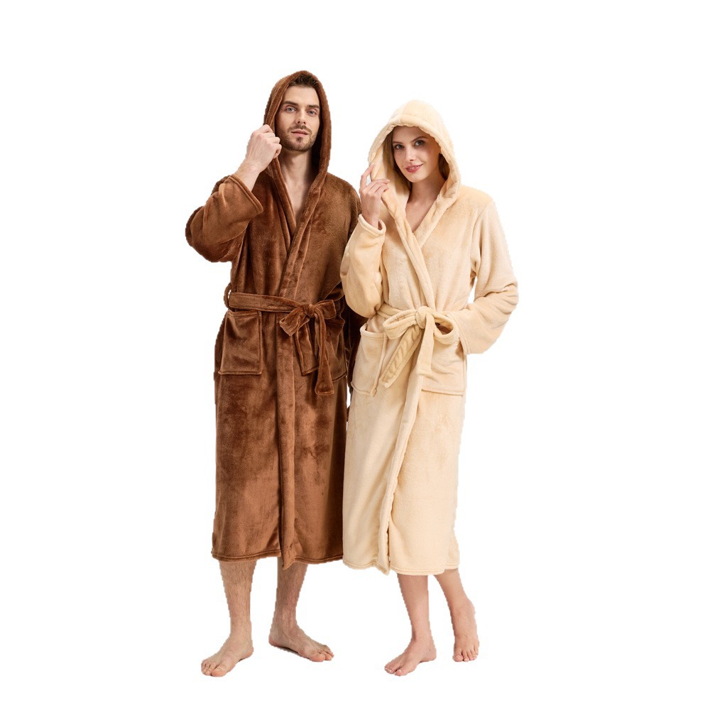 Bata de Baño Larga con Capucha para Pareja de Franela Térmica y Cómoda para el Hogar image 6