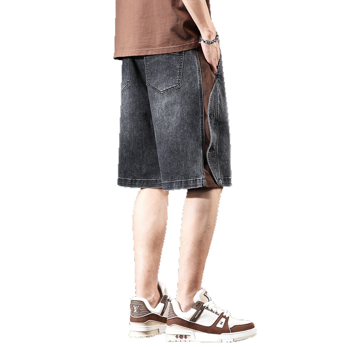 Pantalones Cortos de Mezclilla Cargo para Hombre, Algodón, Diseño Holgado Retro, para Uso Diario image 6