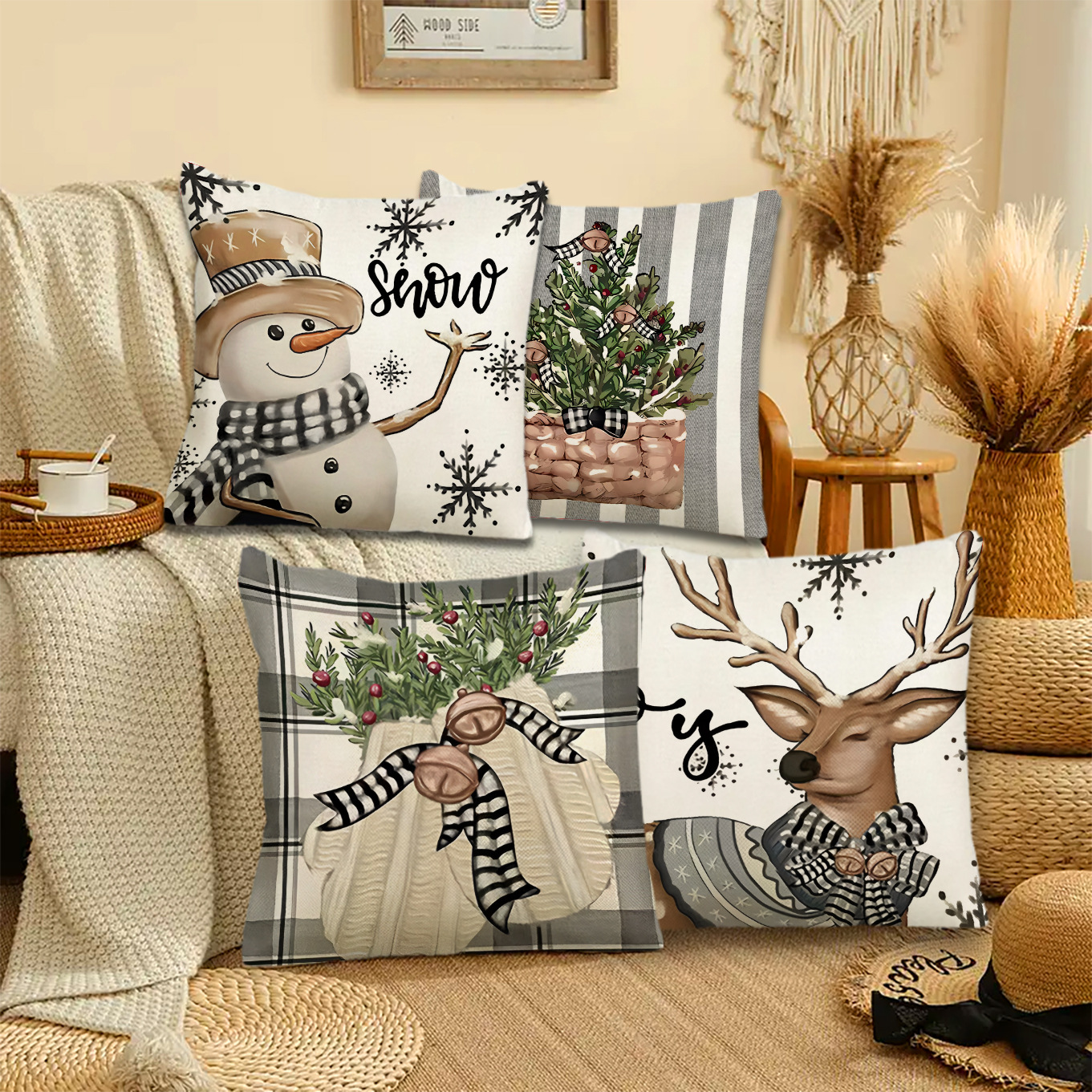 Amazon Navidad almohada cubierta de comercio exterior transfronterizo Santa Claus árbol de Navidad sala de estar decoración sofá cubierta de cojín